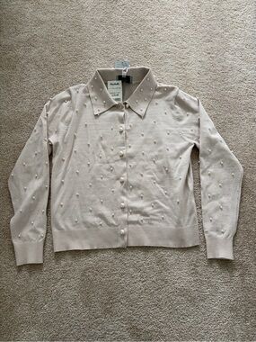 Milano Pearl-Embellished Button Collar Cardigan - Winter White